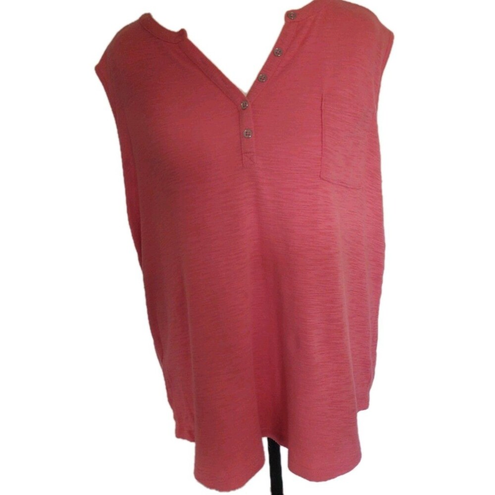 Liz Claiborne Women's Sleeveless Pink Cotton Top Size XL Button Front Pocket